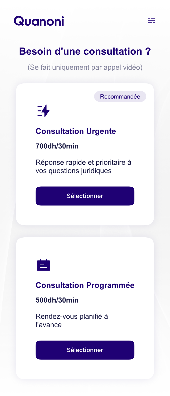 Quanoni mobile consultation cards for urgent and scheduled consultations