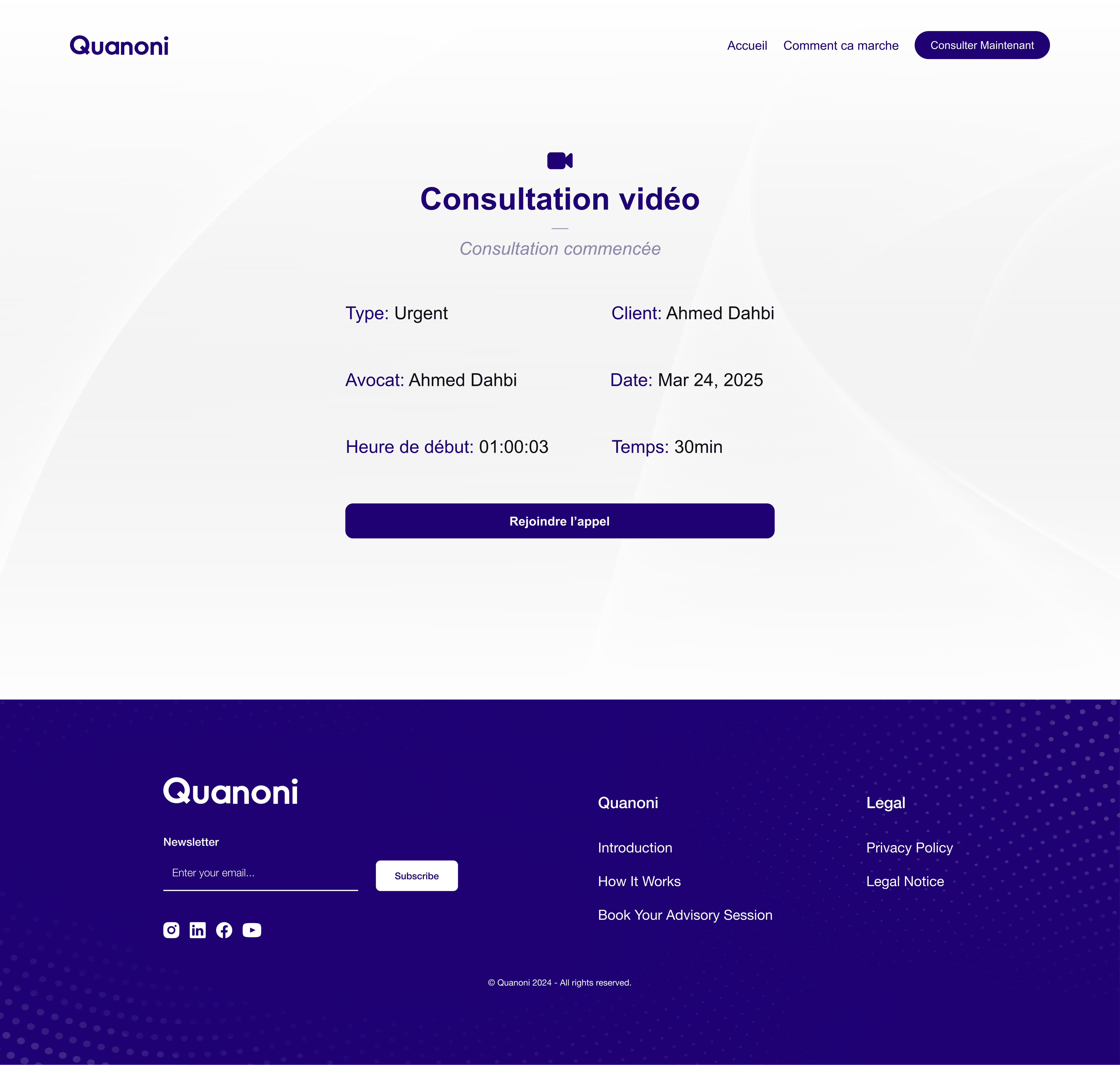 Quanoni consultation video session entry page