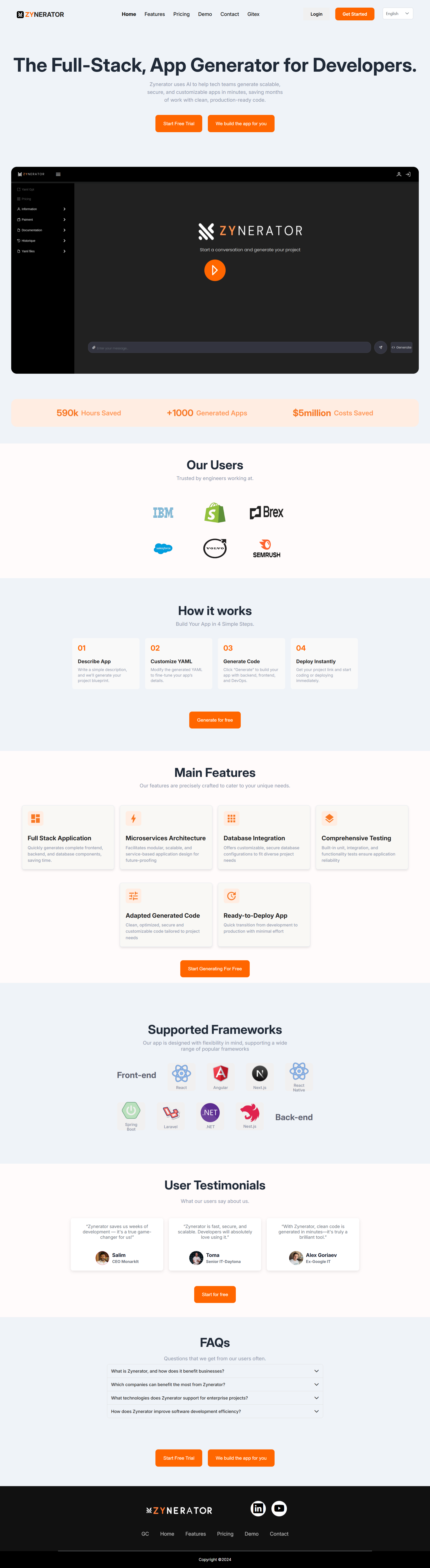 Zynerator supported frameworks